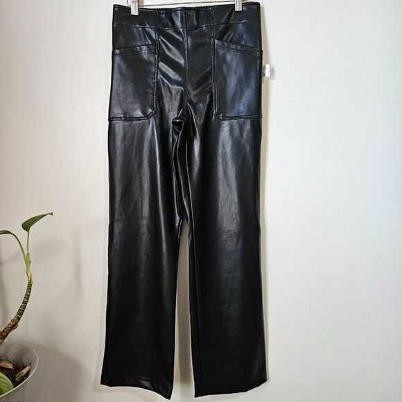 NEW WITH TAGS MONO B TOO COOL VEGAN LEATHER BLACK STRAIGHT PANTS SIZE M - Picture 1 of 15
